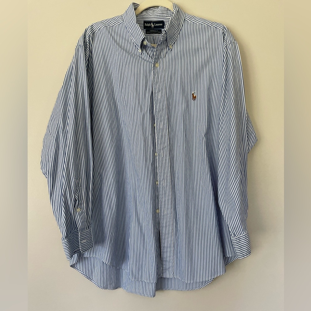 Ralph Lauren Blue and White Striped Button Down Shirt